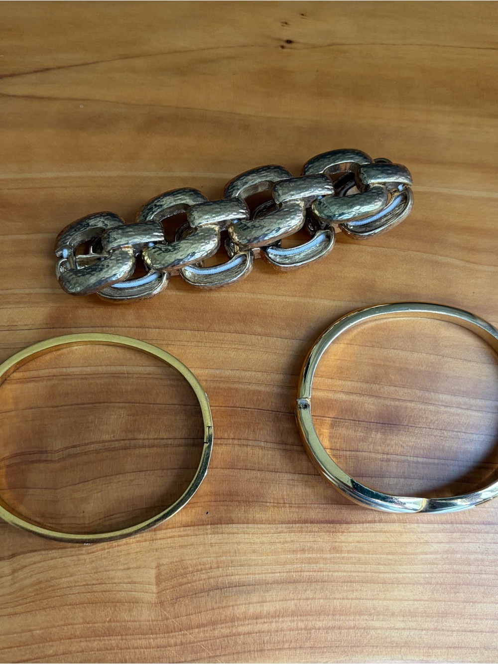 Gold Tone Chunky Chain Bracelet + Two Gold Bangles